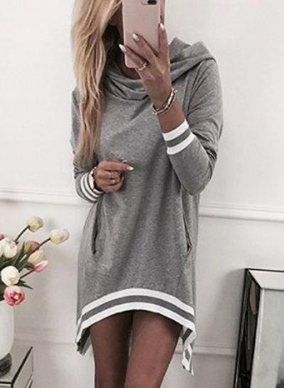 Oasap Cowl Neck Long Sleeve Striped Cuff Irregular Knit Dress