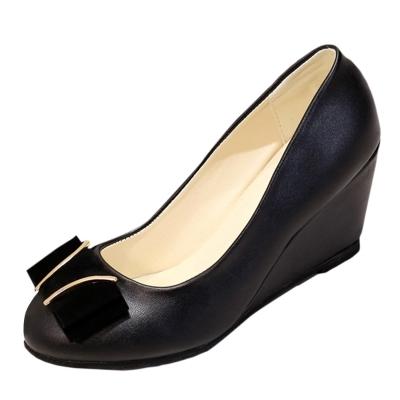 Oasap Wedge Heels Round Toe Slip-on Bow Pumps