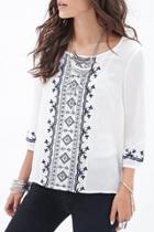 Oasap National Wind Embroidery Print High Low Blouse