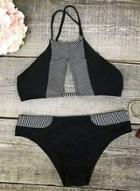 Oasap Halter Neck Color Splicing Backless Swimwear