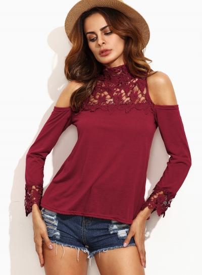 Oasap Round Neck Off Shoulder Long Sleeve Tee Shirt