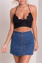 Oasap Fashion Lace Paneled Crossed Spaghetti Strap Crop Top