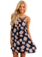 Oasap Floral Print Crisscross Neckline Shift Dress