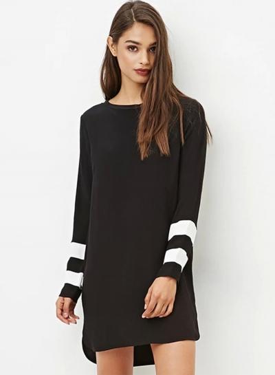 Oasap Women's Long Sleeve Block Stripe Shift Dress