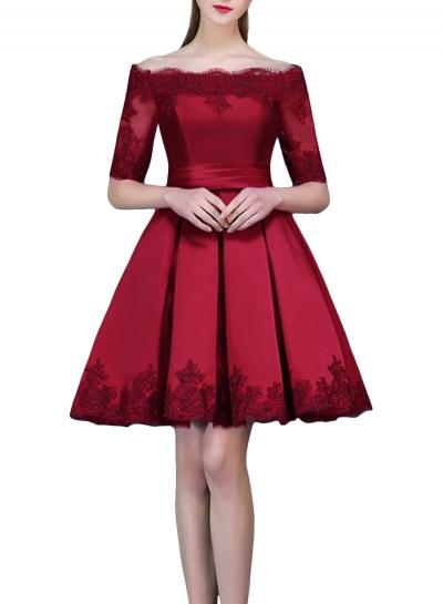 Oasap Floral Lace Off Shoulder Pleated Cocktail Dress