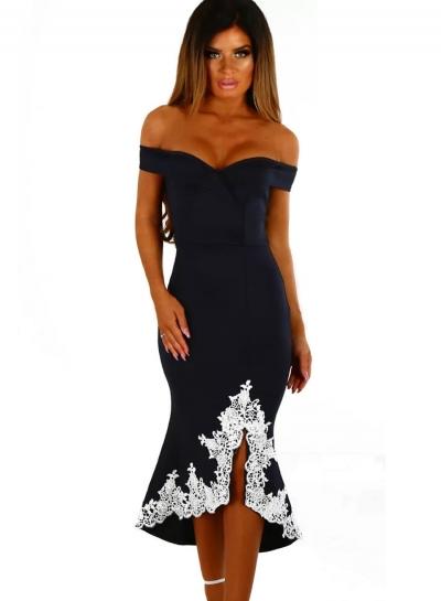 Oasap Off Shoulder Crochet Hem Bardot Midi Dress