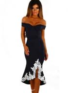 Oasap Off Shoulder Crochet Hem Bardot Midi Dress