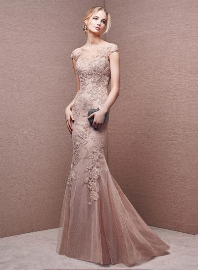 Oasap Lace Backless Mermaid Evening Dress