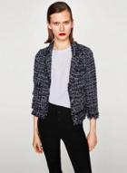 Oasap Fashion Single Breasted Frayed Tweed Blazer