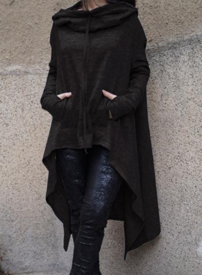 Oasap Solid Long Sleeve Loose Irregular Hoodie