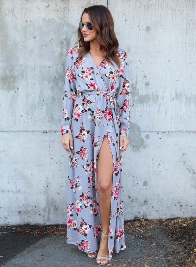 Oasap Slit Floral Printed Maxi Dress