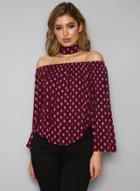 Oasap Slash Neck Long Sleeve Floral Printed Blouse