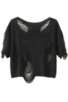 Oasap Awesome Solid Short Sleeve Destroyed Woman Pullover