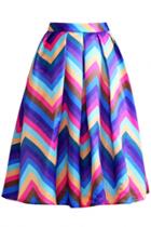 Oasap Neon Chevron Print Pleated Swing Skirt