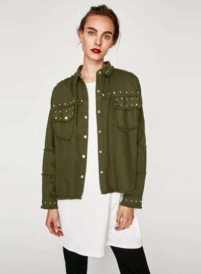 Oasap Long Sleeve Rivet Tassel Denim Coat