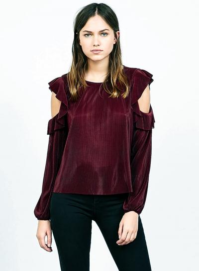 Oasap Off Shoulder Long Sleeve Ruffle Solid Blouse