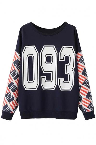 Oasap 093 Star Stripe Print Sweatshirt