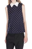 Oasap Grace Back Split Polka Dot Navy Blouse