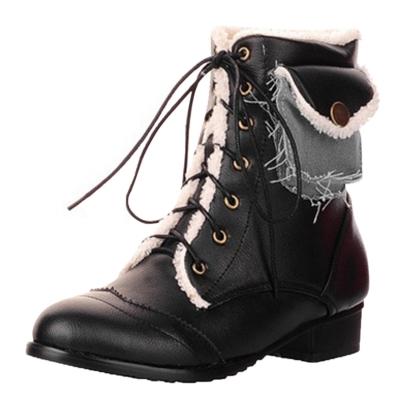 Oasap Round Toe Low Heels Lace Up Boots With Side Pocket