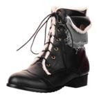 Oasap Round Toe Low Heels Lace Up Boots With Side Pocket