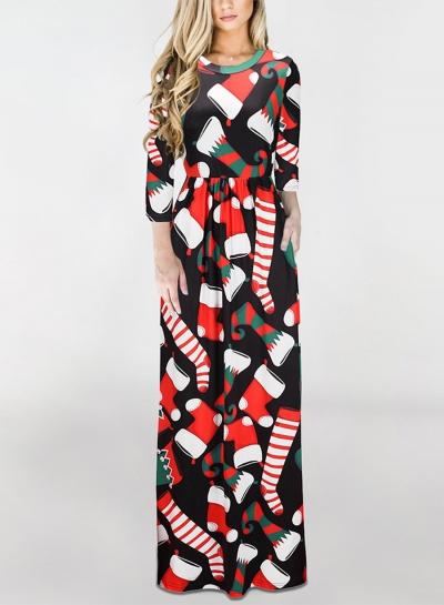 Oasap Christmas Long Sleeve Maxi Pullover Dress