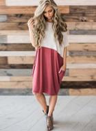 Oasap Short Sleeve Loose Fit Contrast Color Dress
