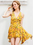 Oasap Floral V Neck Sleeveless Backless Irregular Romper