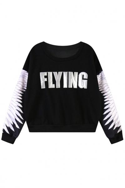 Oasap Flyling Wing Print Long-sleeve Sweatshirt