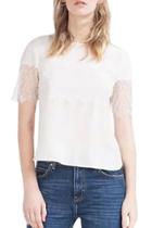 Oasap Women's Casual Solid Lace Paneled Short Sleeve Pullover Blouse