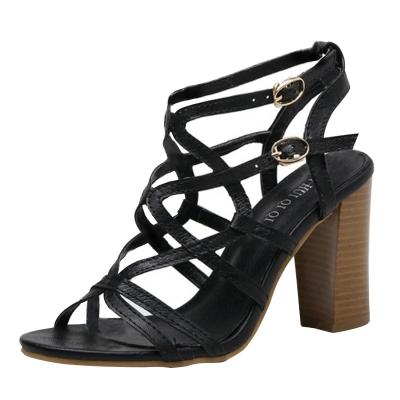 Oasap Hollow Out Buckle Strap Block Heels Gladiator Sandals