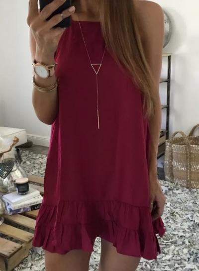 Oasap Stylish A Lline Halter Neck Ruffled Hem Solid Mini Dress