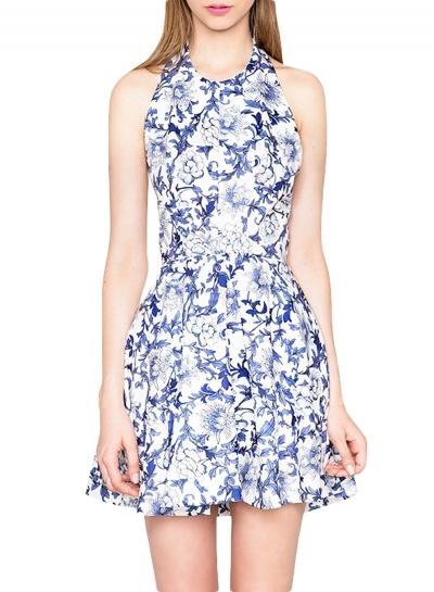 Oasap Women's Sleeveless Backless Floral Print A-line Mini Dress