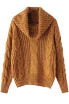 Oasap Trendy Simple Color Knit Pullover Cable Sweater