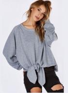 Oasap Fashion Solid Knotted Hem Loose Fit Sweatshirt