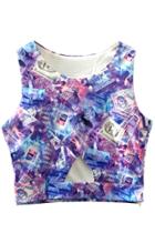 Oasap Chic Printed Cut-out Sleevelss Crop Top