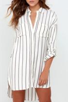 Oasap Fashion High Low Striped Shirt Dress