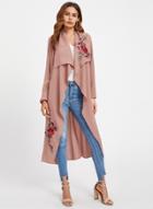 Oasap Fashion Rose Embroidery Irregular Trench Coat With Belt