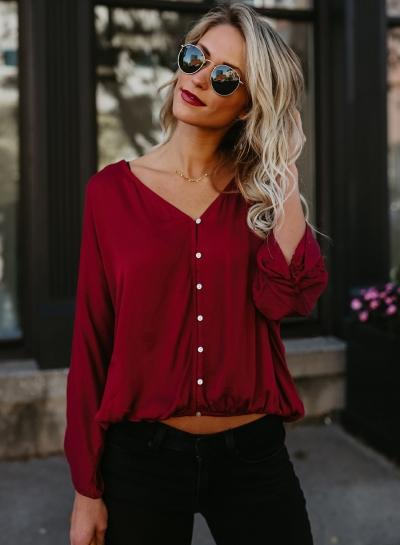 Oasap V Neck Loose Plus Size Button Down Shirts