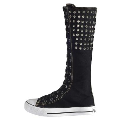 Oasap Round Toe Lace Up Rivet Side Zipper Flat Heels Canvas Boots