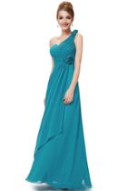 Oasap Fashion Teal Ruched Bust Flower One Shoulder Long Bridesmaids Dress