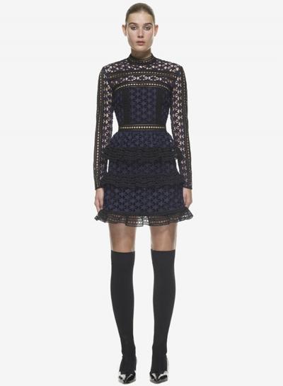 Oasap Long Sleeve Hollow Out Lace Ruffle Dress