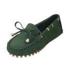 Oasap Solid Color Cow Split Round Toe Flat Shoes With Bow