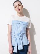 Oasap Fashion Striped Short Sleeve Tie Waist T-shirt