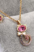 Oasap Cat Shaped Swarovski Crystal Embellished Necklace