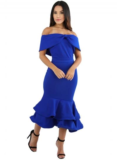 Oasap Royal Blue Off Shoulder Mermaid Bodycon Dress