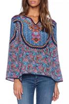 Oasap Vintage Long Sleeve Printed V Neck Casual Blouse