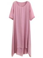 Oasap Women's Oversized Round Neck Cotton Linen Asymmetric Dress