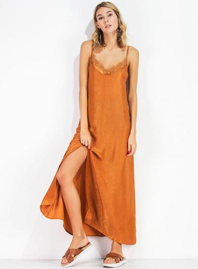 Oasap Spaghetti Strap V Neck Sleeveless Side Slit Maxi Dress