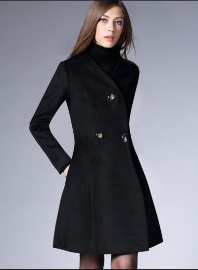 Oasap V Neck Long Sleeve Button Woolen Coat