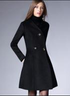 Oasap V Neck Long Sleeve Button Woolen Coat